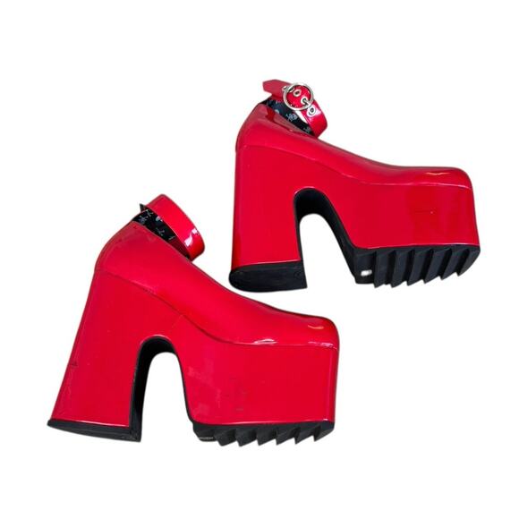 DOLLS KILL Lamoda Those Days Power Trip Chunky Platform Heels Red Patent Leather - Picture 9 of 12